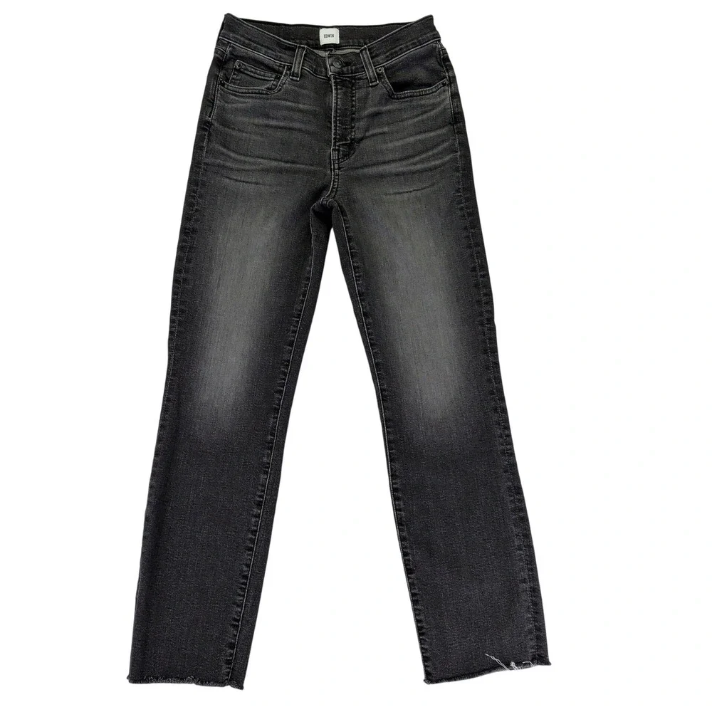 Edwin Bree Slim Straight Jeans Womens 25 Ash Black Faded Raw Hem Made in USA